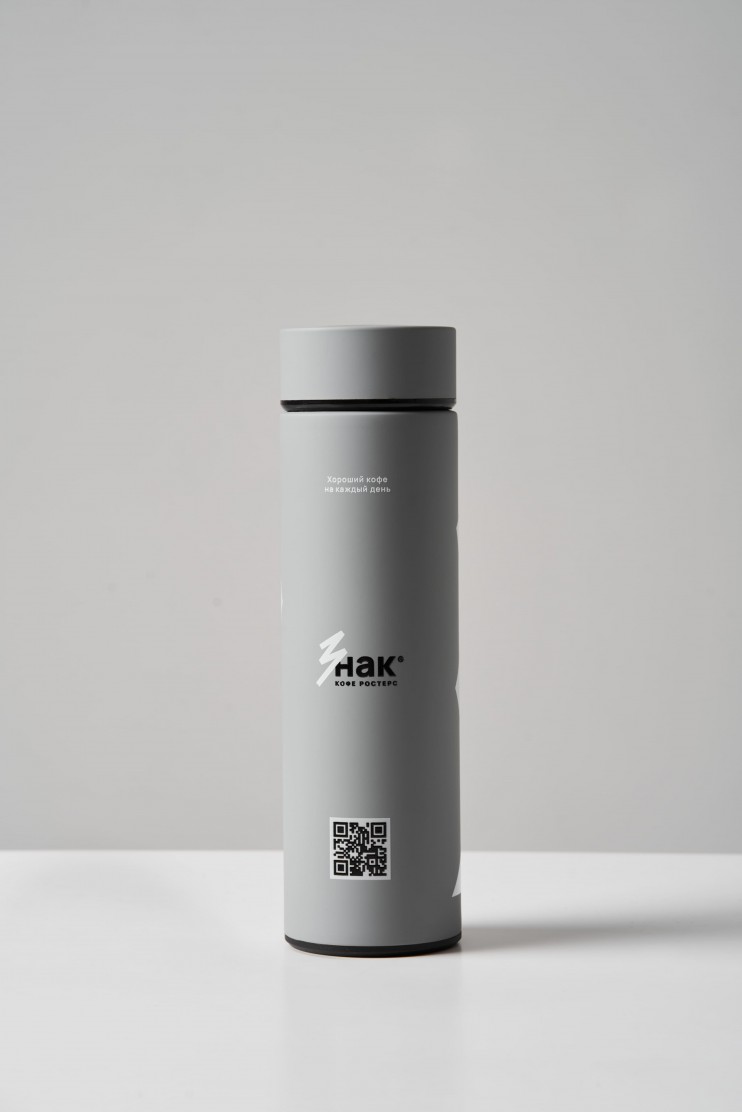 Фирменный термос Знак кофе серый