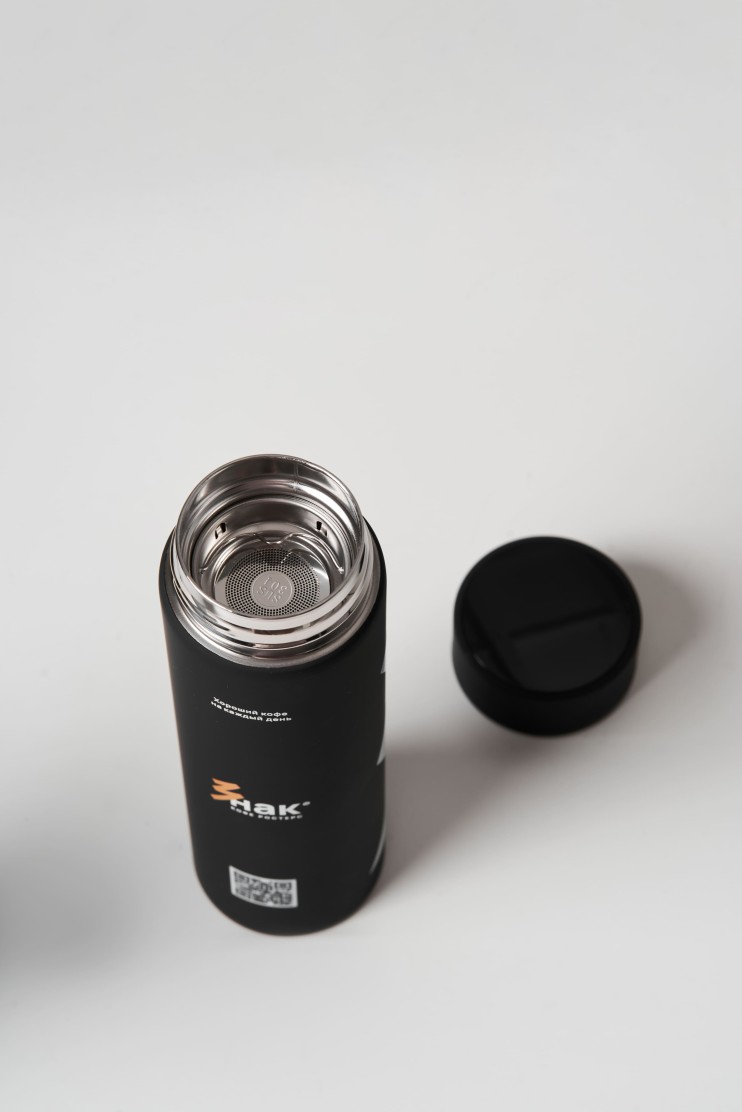 Фирменный термос Знак кофе черный 